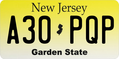 NJ license plate A30PQP