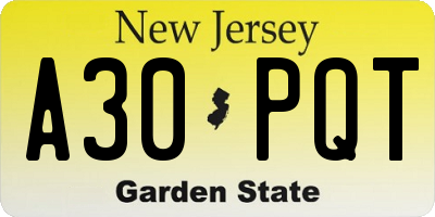 NJ license plate A30PQT
