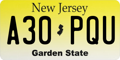 NJ license plate A30PQU
