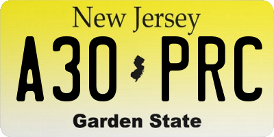 NJ license plate A30PRC