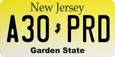 NJ license plate A30PRD