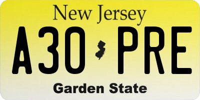 NJ license plate A30PRE