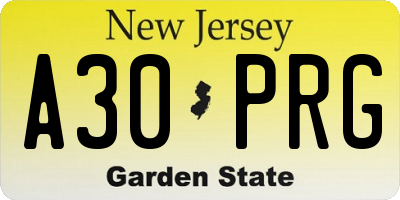 NJ license plate A30PRG