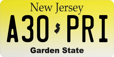 NJ license plate A30PRI
