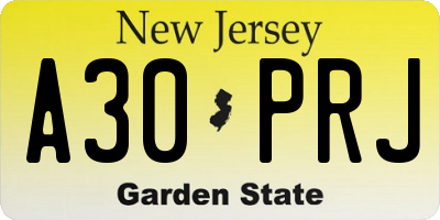 NJ license plate A30PRJ