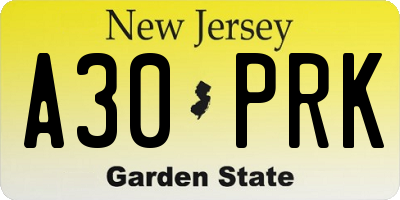 NJ license plate A30PRK