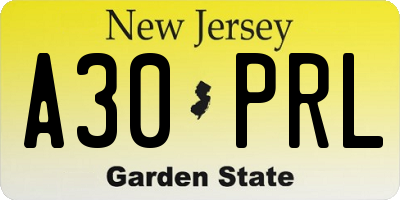 NJ license plate A30PRL
