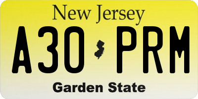 NJ license plate A30PRM