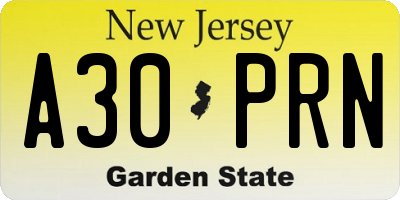 NJ license plate A30PRN