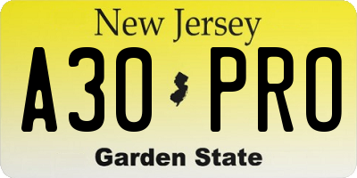 NJ license plate A30PRO
