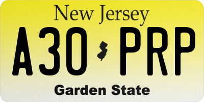 NJ license plate A30PRP