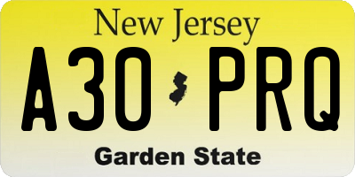 NJ license plate A30PRQ