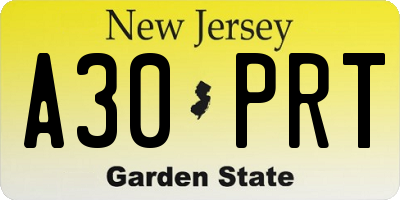 NJ license plate A30PRT
