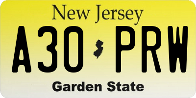 NJ license plate A30PRW