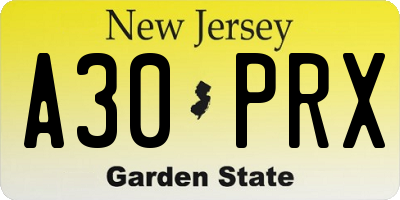 NJ license plate A30PRX