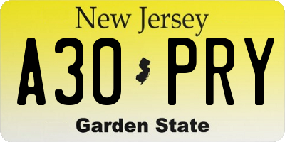 NJ license plate A30PRY