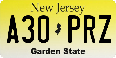 NJ license plate A30PRZ