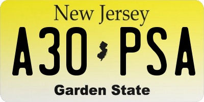 NJ license plate A30PSA