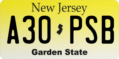 NJ license plate A30PSB