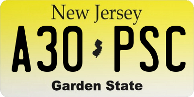 NJ license plate A30PSC