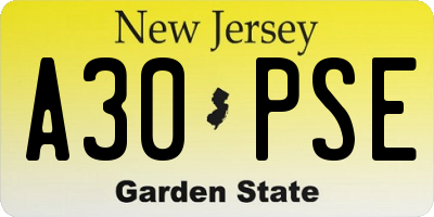 NJ license plate A30PSE