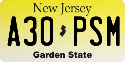 NJ license plate A30PSM