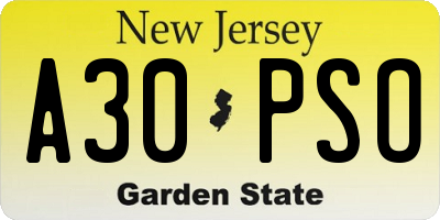 NJ license plate A30PSO