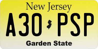 NJ license plate A30PSP