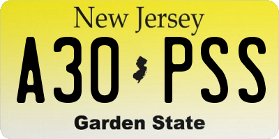 NJ license plate A30PSS