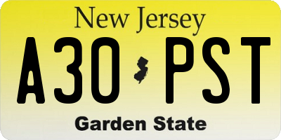 NJ license plate A30PST