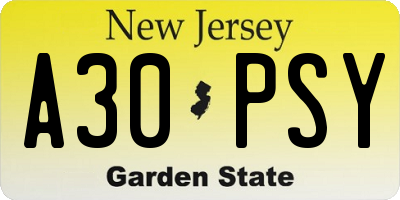 NJ license plate A30PSY