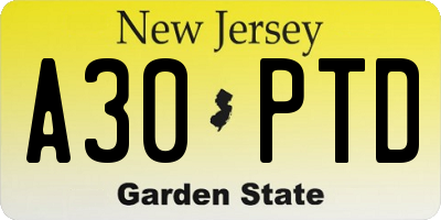 NJ license plate A30PTD