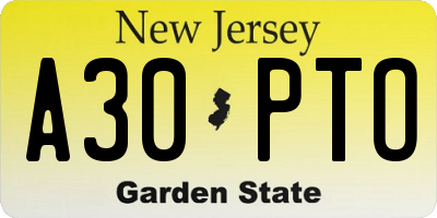 NJ license plate A30PTO