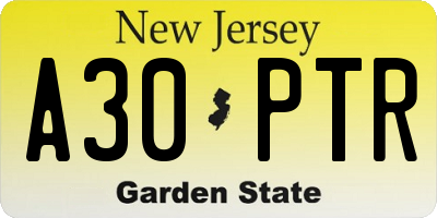 NJ license plate A30PTR