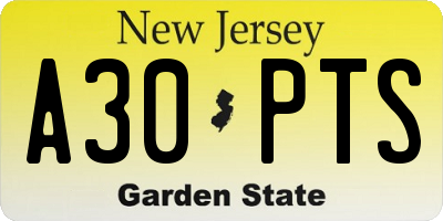 NJ license plate A30PTS