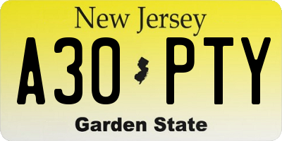 NJ license plate A30PTY