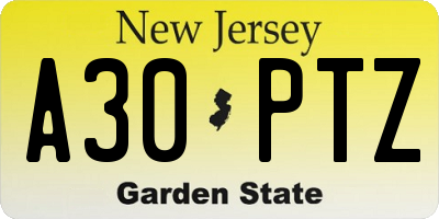 NJ license plate A30PTZ