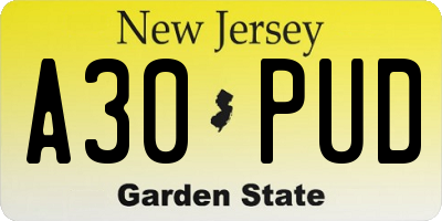 NJ license plate A30PUD
