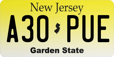 NJ license plate A30PUE