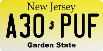 NJ license plate A30PUF
