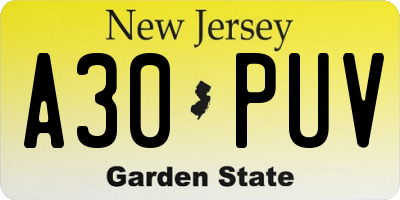 NJ license plate A30PUV