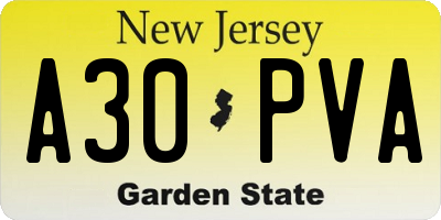 NJ license plate A30PVA