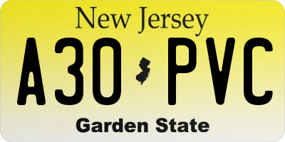 NJ license plate A30PVC