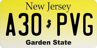 NJ license plate A30PVG