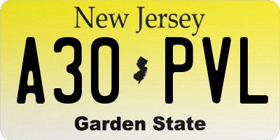 NJ license plate A30PVL
