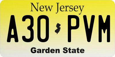 NJ license plate A30PVM