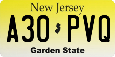 NJ license plate A30PVQ
