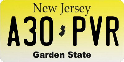 NJ license plate A30PVR