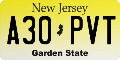 NJ license plate A30PVT