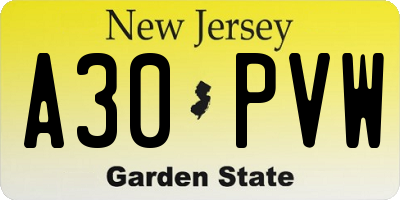 NJ license plate A30PVW